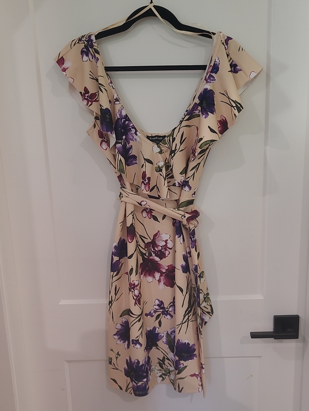 bebe Cream Yellow Floral Mini Dress with Purple Blooms